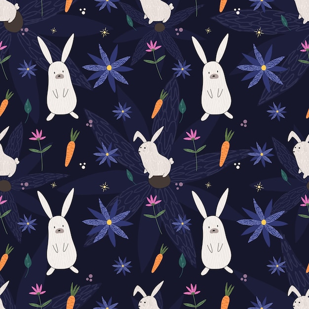 花朵兔子动物矢量装饰图案新年素材[eps]