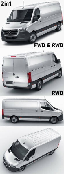 2018款奔驰Mercedes Sprinter L2H1 FWD RWD面包车3D模型（OBJ,FBX,MAX,C4D,LWO）