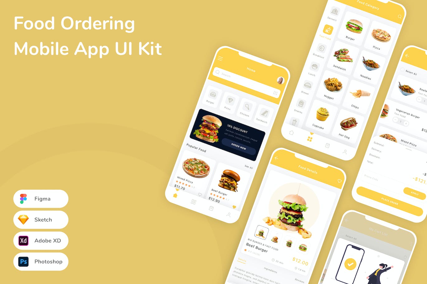 食品订购移动应用 App UI Kit (FIG,PSD,SKETCH,XD)
