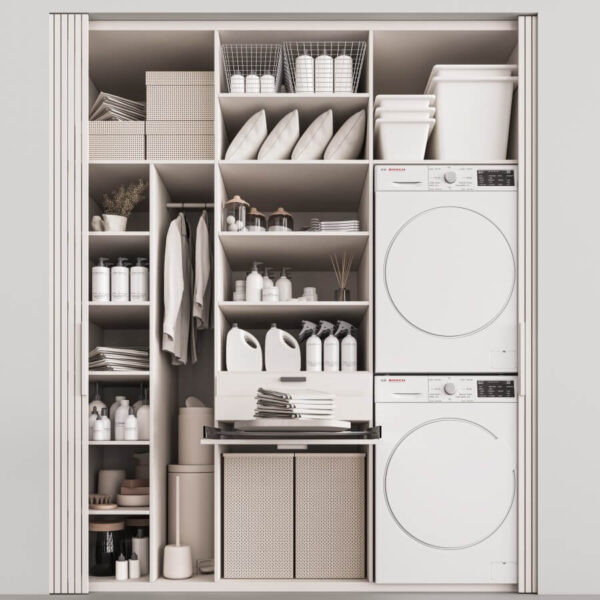 包含洗衣机 干衣机 清洁用品的洗衣房3D模型（OBJ,MAX）