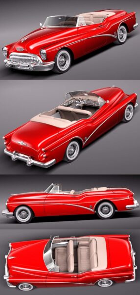 1953别克Buick Skylark Convertible敞篷汽车3D模型（OBJ,FBX,MAX,C4D,LWO）