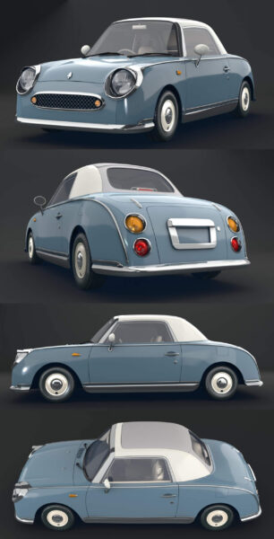 1991日产费加罗Nissan Figaro复古汽车3D模型（OBJ,FBX,MAX,BLEND）