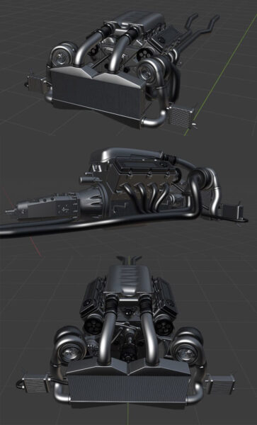 双涡轮增压V8发动机3D模型（OBJ,BLEND）