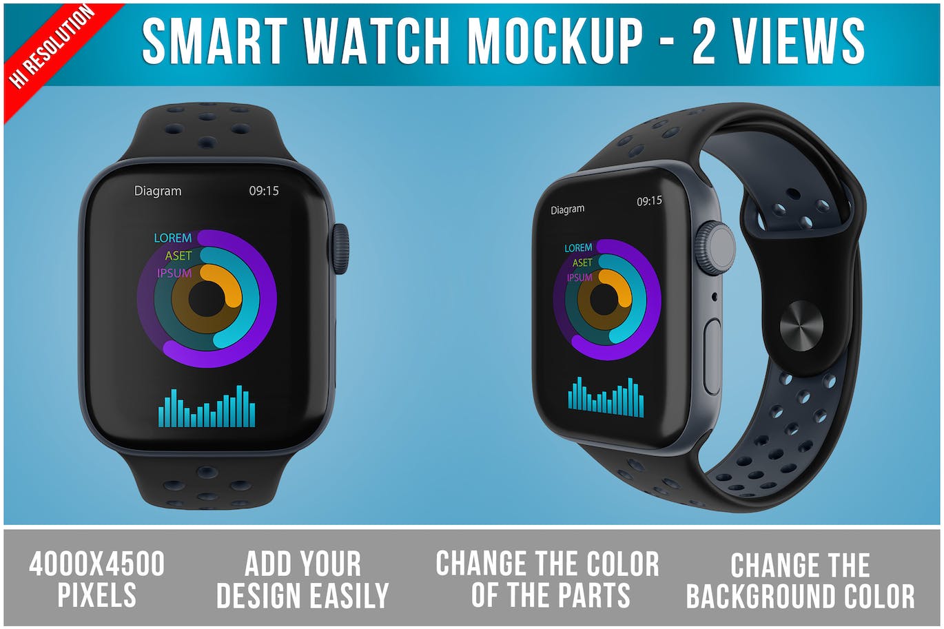 苹果智能手表Watch UI展示样机 (PSD)