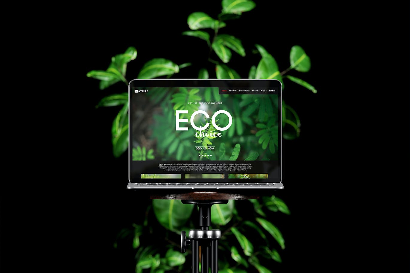 绿色植物场景笔记本电脑屏幕展示样机 (PSD)
