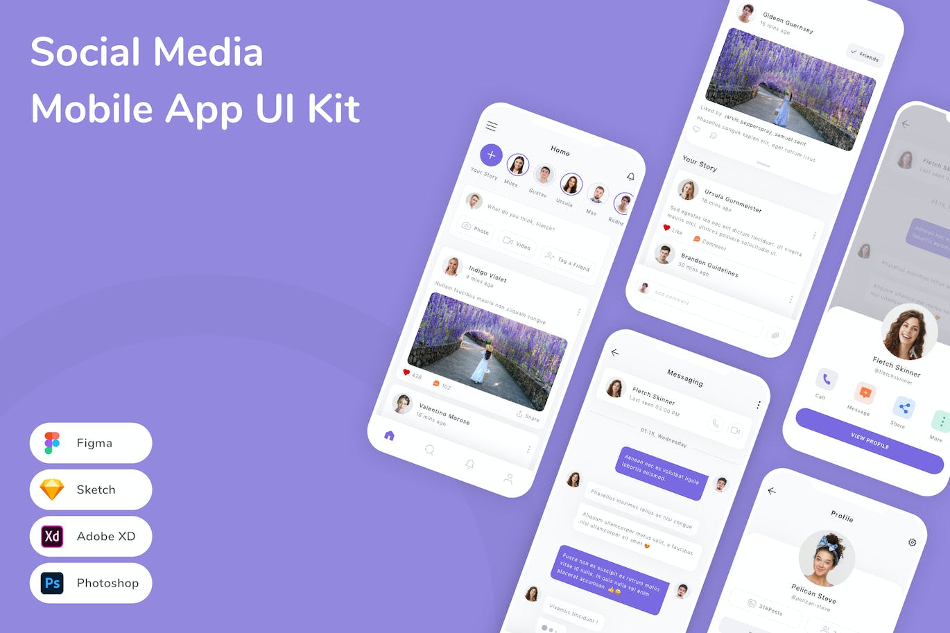 社交媒体移动应用 App UI Kit (FIG,PSD,SKETCH,XD)