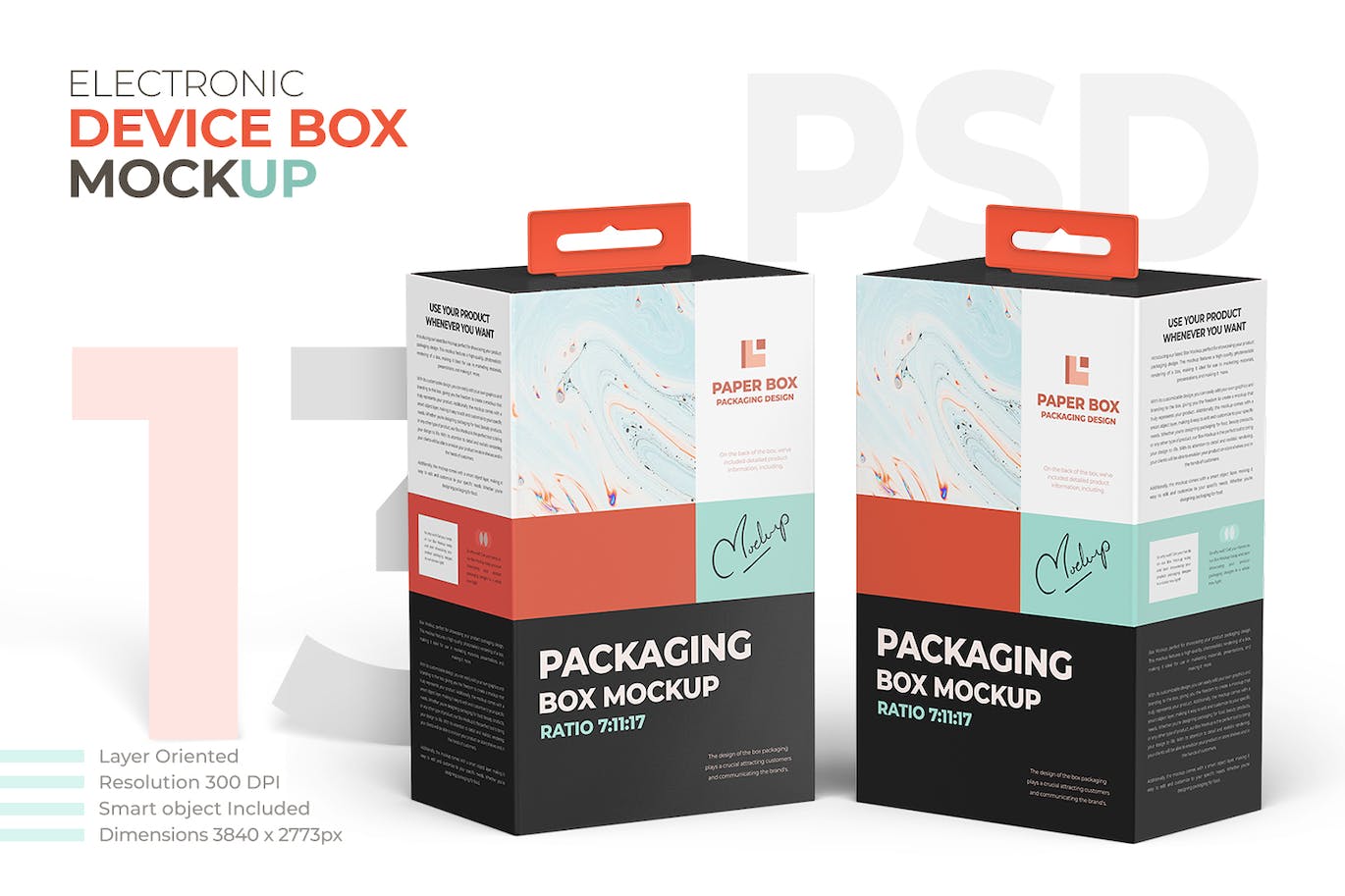 挂耳产品纸盒包装盒设计样机模板 (PSD)
