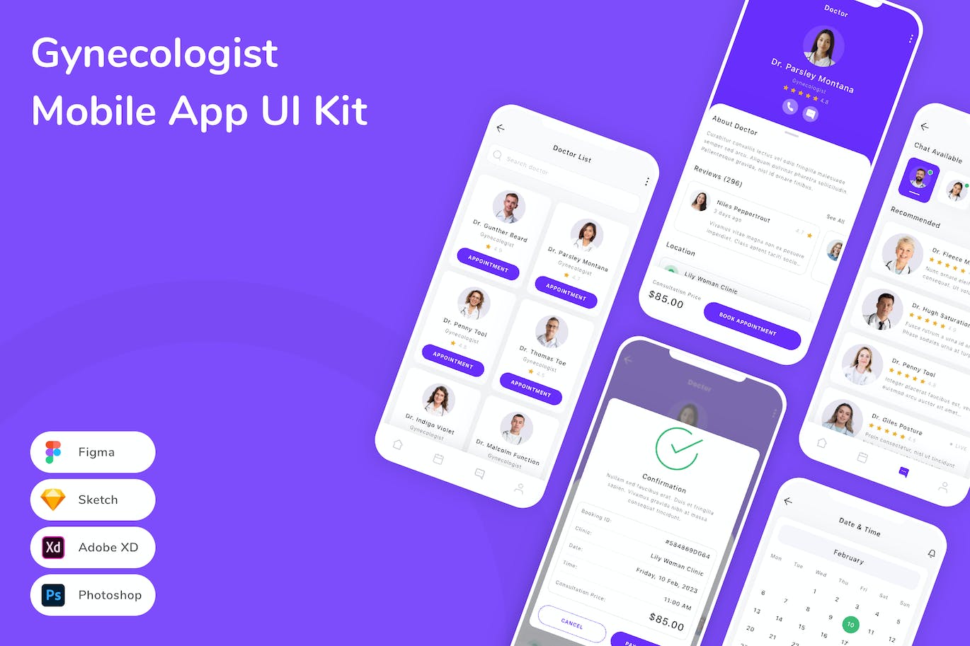 妇科医生手机应用App UI Kit (FIG,PSD,SKETCH,XD)