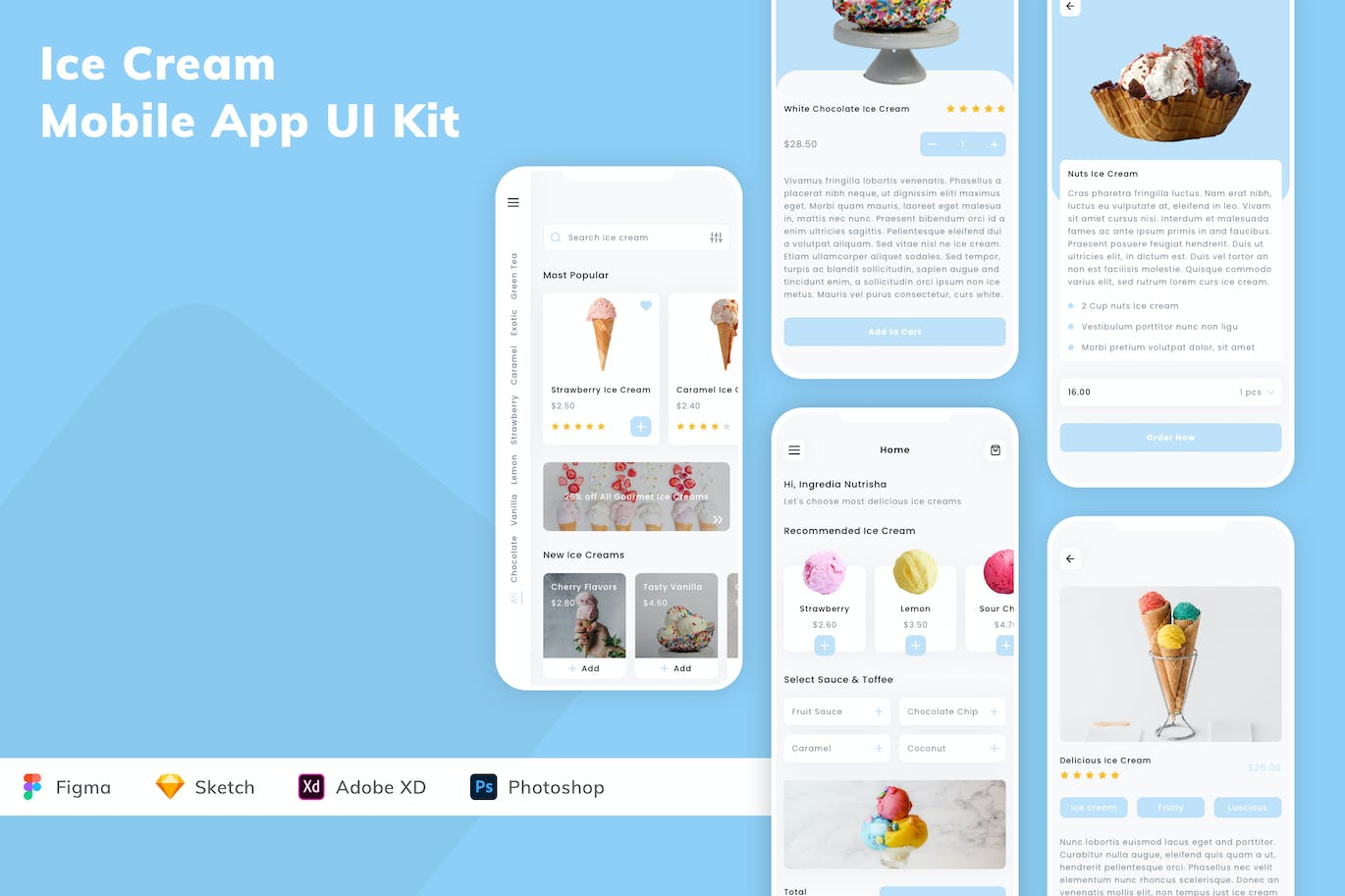 冰淇淋移动应用 App UI Kit (SKETCH,FIG,XD,PSD)