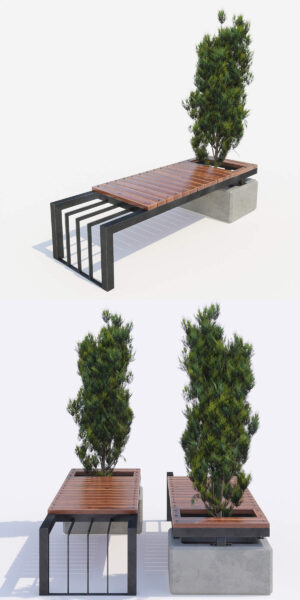 崖柏树和户外长凳3D模型（OBJ,MAX）