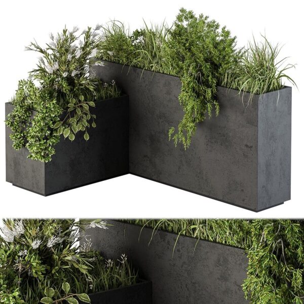 户外L型绿植花坛3D模型（OBJ,MAX）
