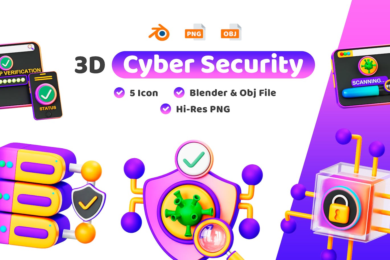网络安全3D图标 (PNG,blend,obj)