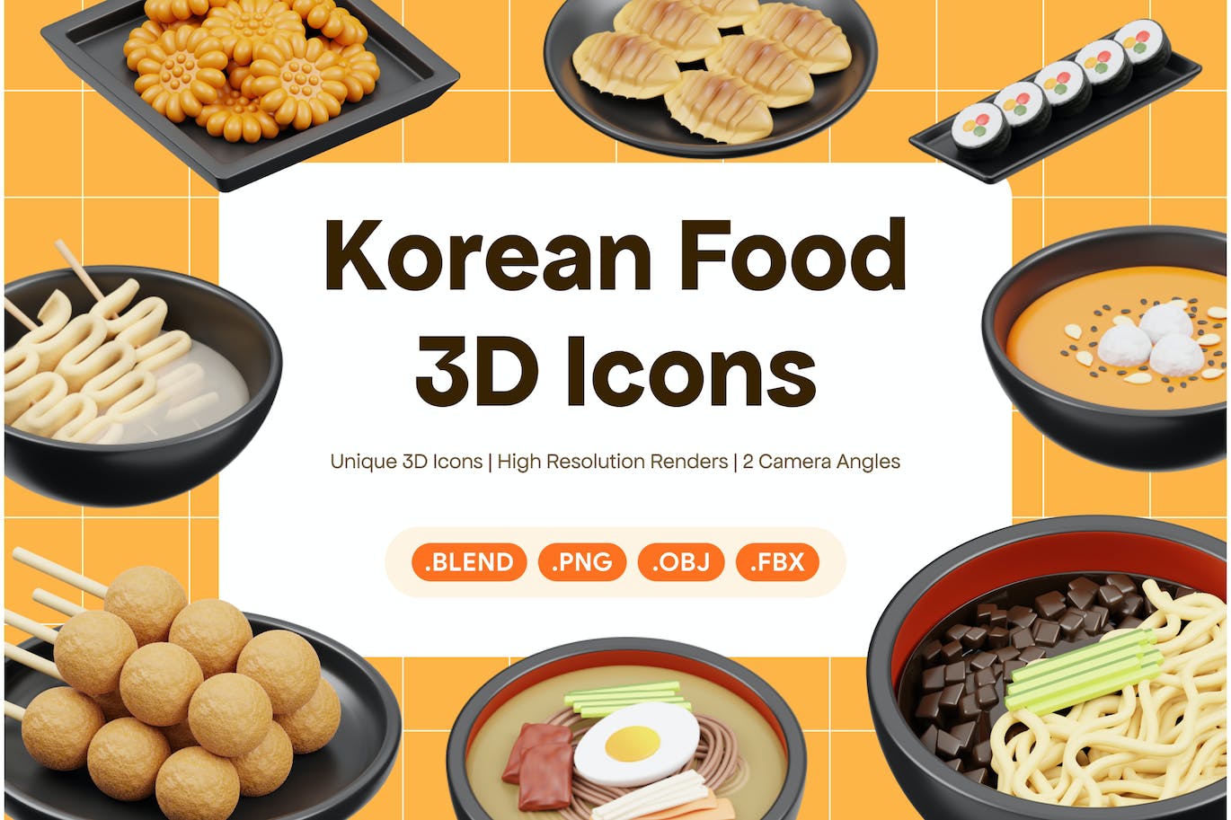 韩国食品3D图标 (PNG,Blend,OBJ,FBX)