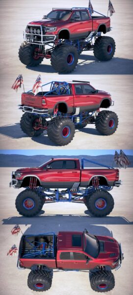2019道奇Dodge RAM 1500 Rebel大脚车 巨轮车3D模型（OBJ,FBX,MAX）
