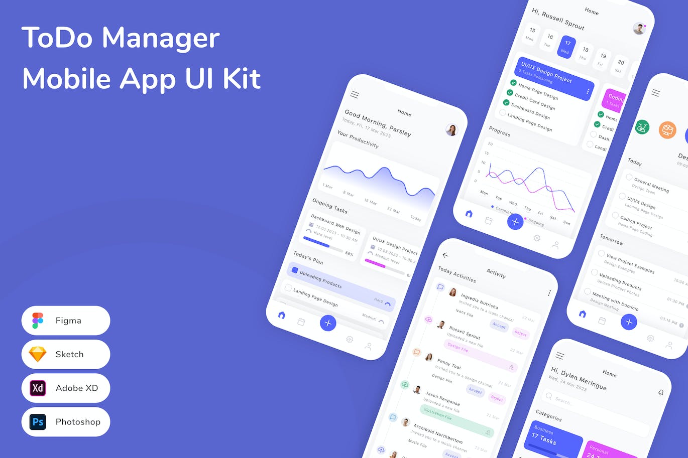 工作列表移动应用App UI Kit (FIG,PSD,SKETCH,XD)