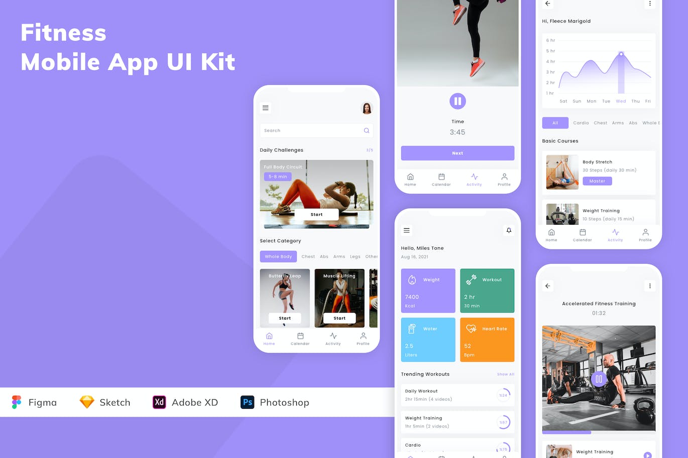 健身移动应用APP UI KIT (SKETCH,FIG,XD,PSD)