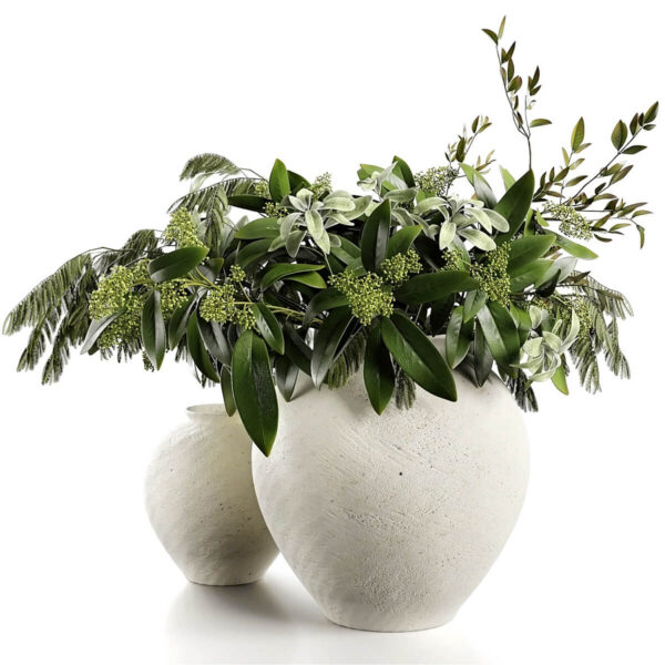 陶瓷花瓶中的含羞草和绿色树枝3D模型（OBJ,MAX）