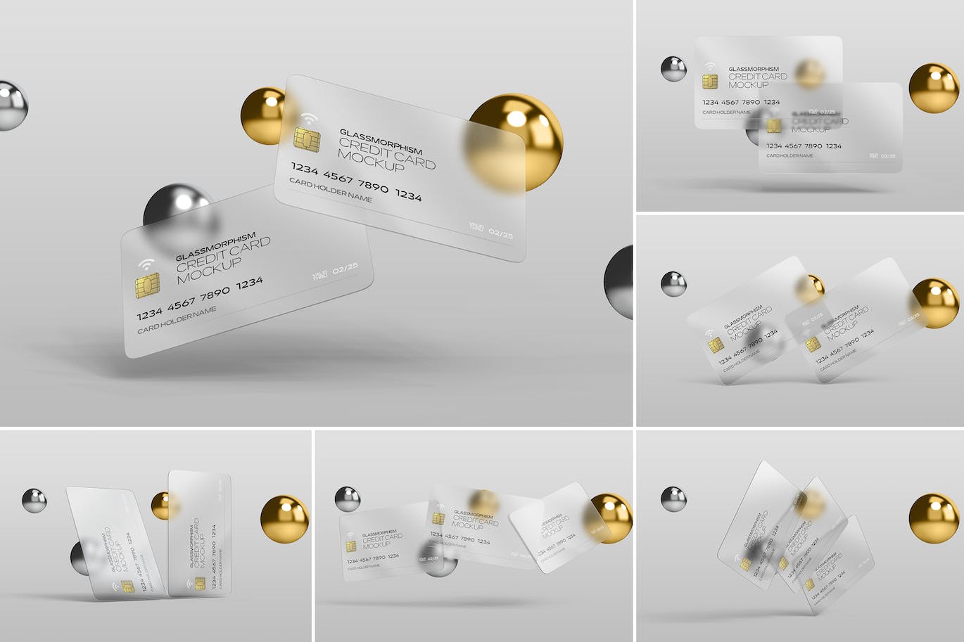 玻璃效果信用卡设计样机 (PSD)