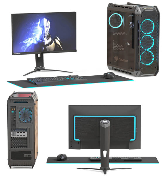 包含宏基Acer Predator x25显示器的游戏电脑组合3D模型（FBX,MAX）