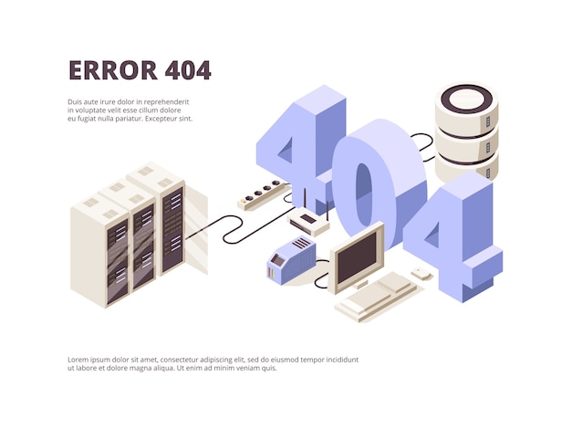 等距机房故障404错误着陆页插画模板[eps]