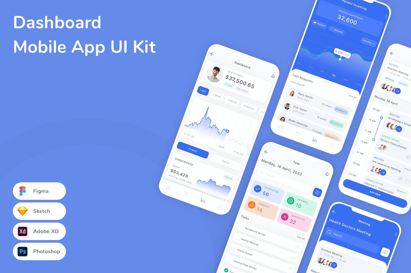 仪表盘移动应用程App UI Kit (SKETCH,FIG,XD,PSD)