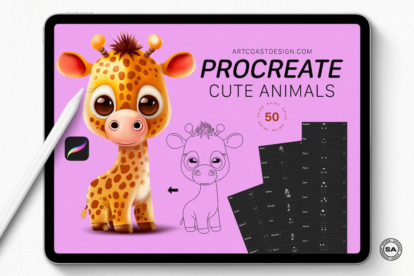 procreate可爱的动物网格笔刷 (BRUSHSET)