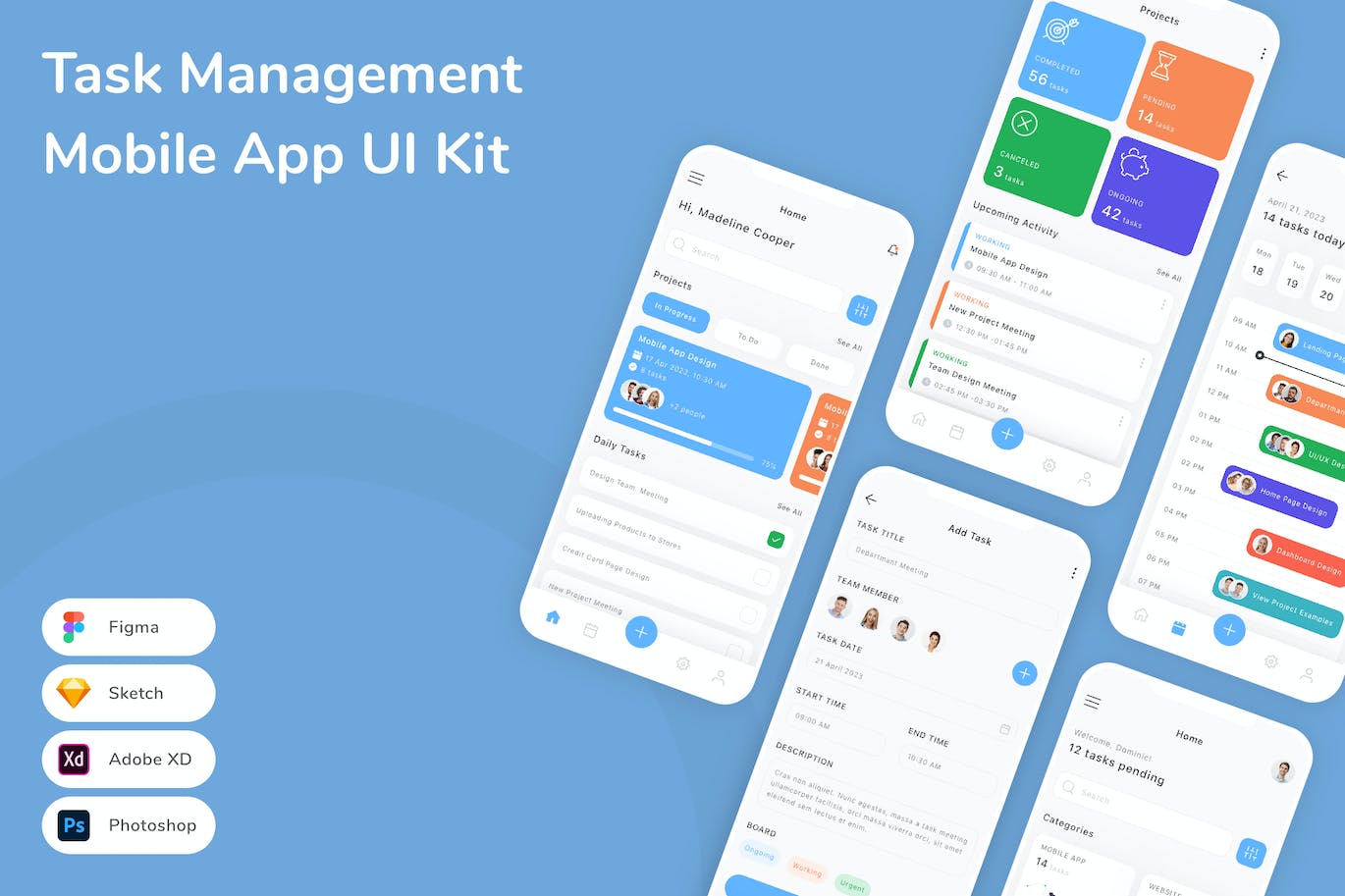 任务管理移动应用 App UI Kit (SKETCH,FIG,XD,PSD)