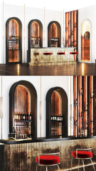 摆满酒的酒吧吧台3D模型（FBX,MAX）