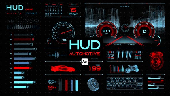 HUD汽车仪表盘科技数据图表视频AE模板 (AEP)