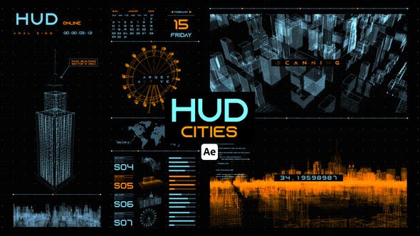 HUD城市构造信息数据图表视频AE模板 (AEP)