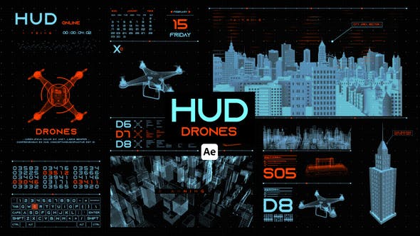 HUD无人机信息数据图表视频AE模板 (AEP)