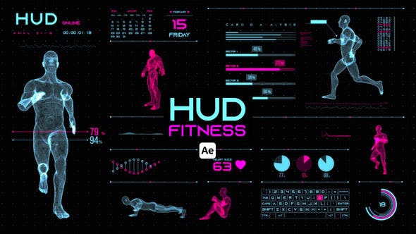 HUD人体运动数据视频AE模板 (AEP)
