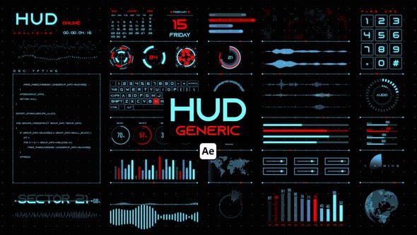 HUD通用信息数据图表视频AE模板 (AEP)