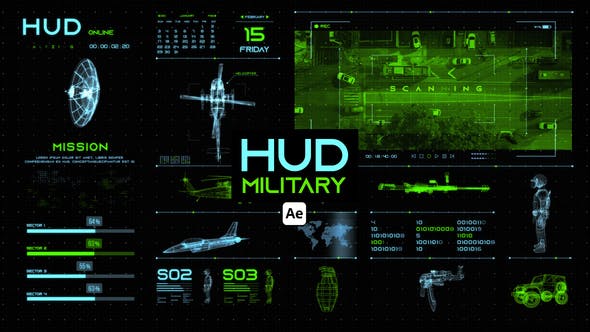 HUD军事信息数据图表视频AE模板 (AEP)