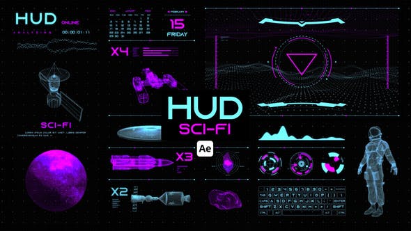 HUD科幻图表视频AE模板 (AEP)