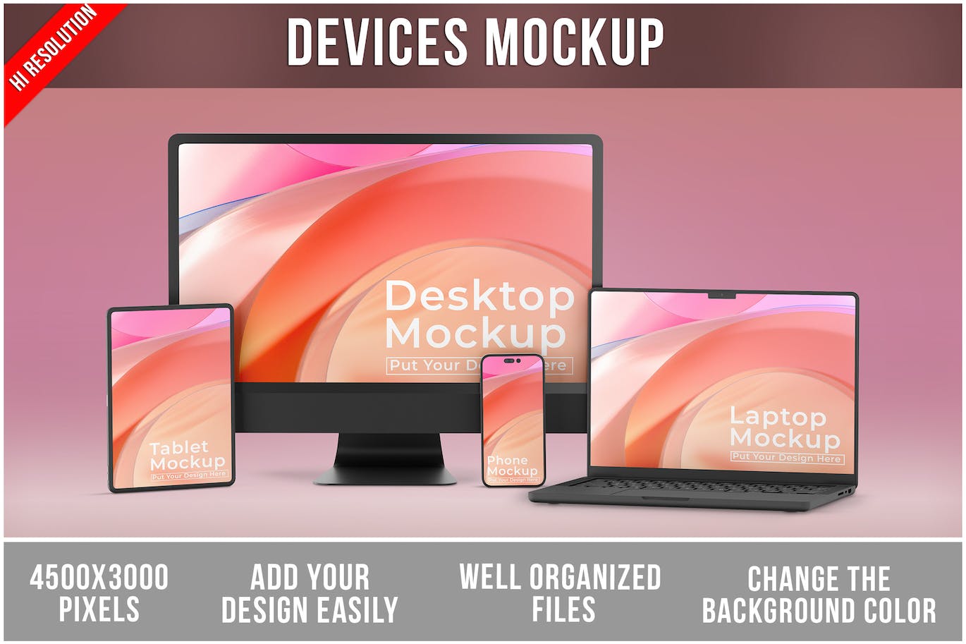 苹果电脑&手机电子产品屏幕展示样机 (PSD)