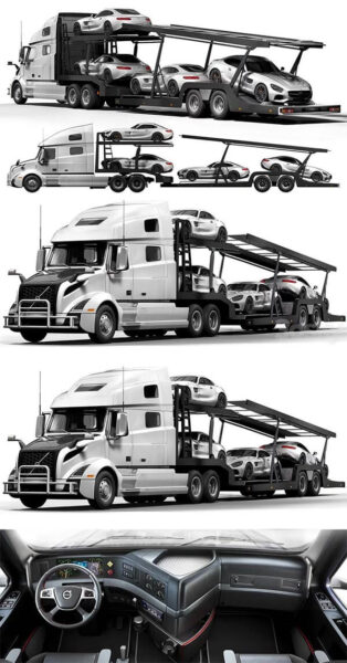 带驾驶室内饰细节的沃尔沃Volvo拖车卡车货车3D模型下载（FBX,Blend,Max）