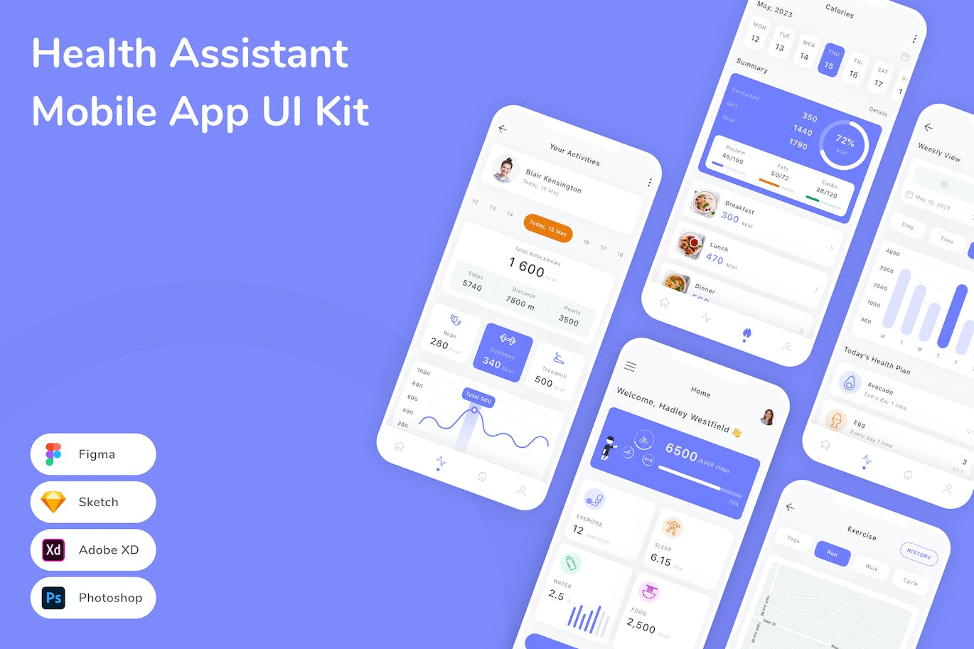 健康助手移动应用App UI Kit (SKETCH,FIG,XD,PSD)