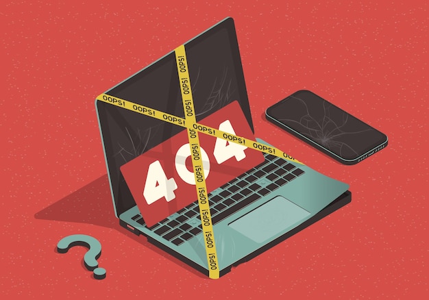 笔记本电脑404错误主题等距概念插画[eps]