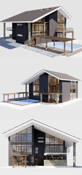 带户外泳池的双层别墅3D模型（OBJ,FBX,MAX）