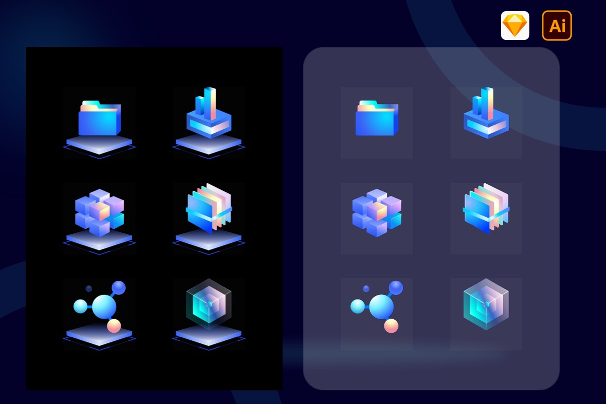 科技质感创意酷炫3D微立体可视化UI图标 - 云瑞设计