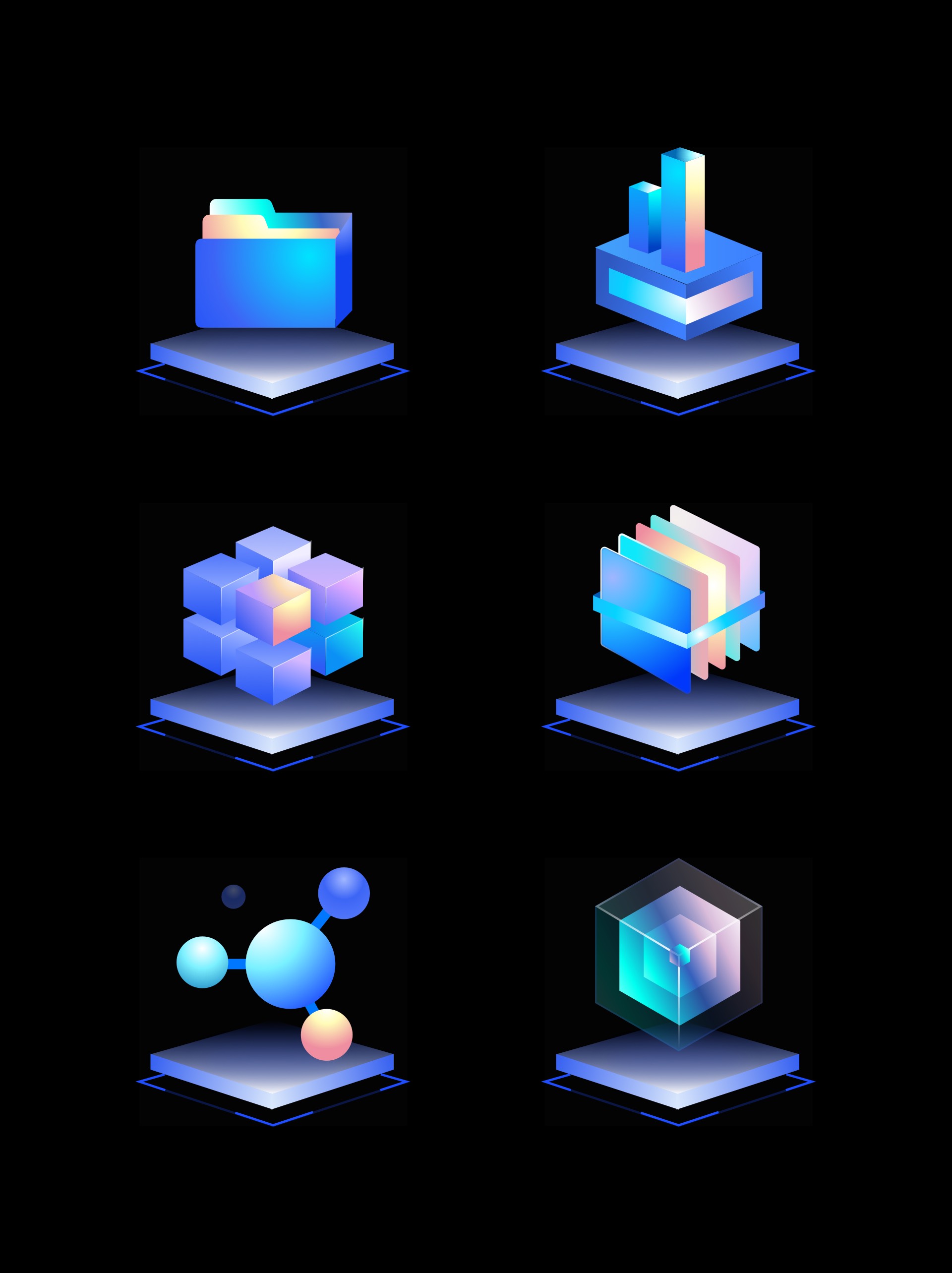 科技质感创意酷炫3D微立体可视化UI图标 - 云瑞设计