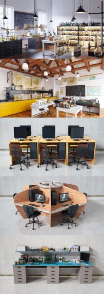 C4D实验室工作室元素设置3D模型套装下载（FBX,OBJ,C4D）