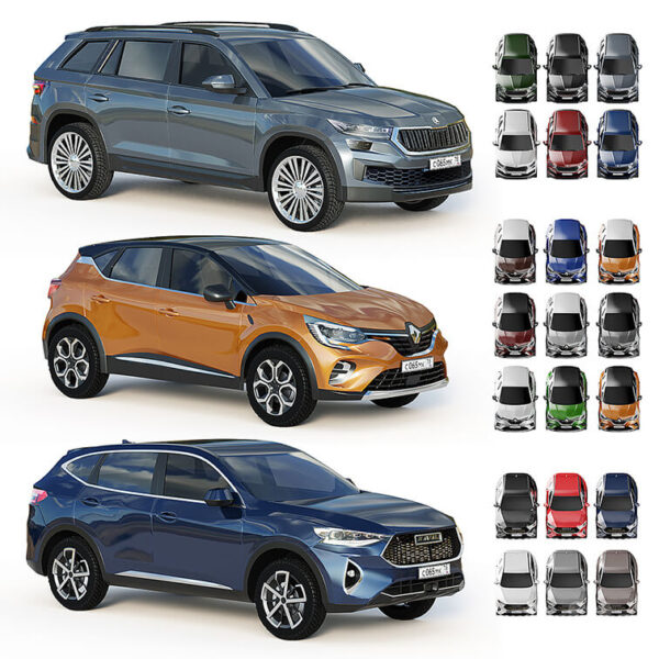 停车场的汽车mid poly 3D模型（OBJ,FBX,MAX,C4D,LWO）