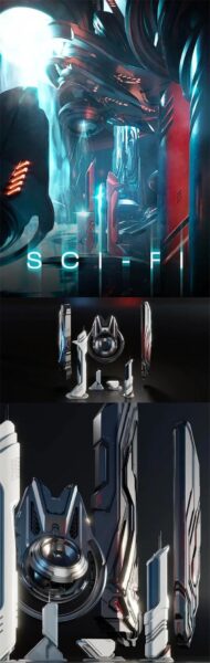 外星科幻场景建筑3D模型套装(OBJ,FBX,MAX,Blend)