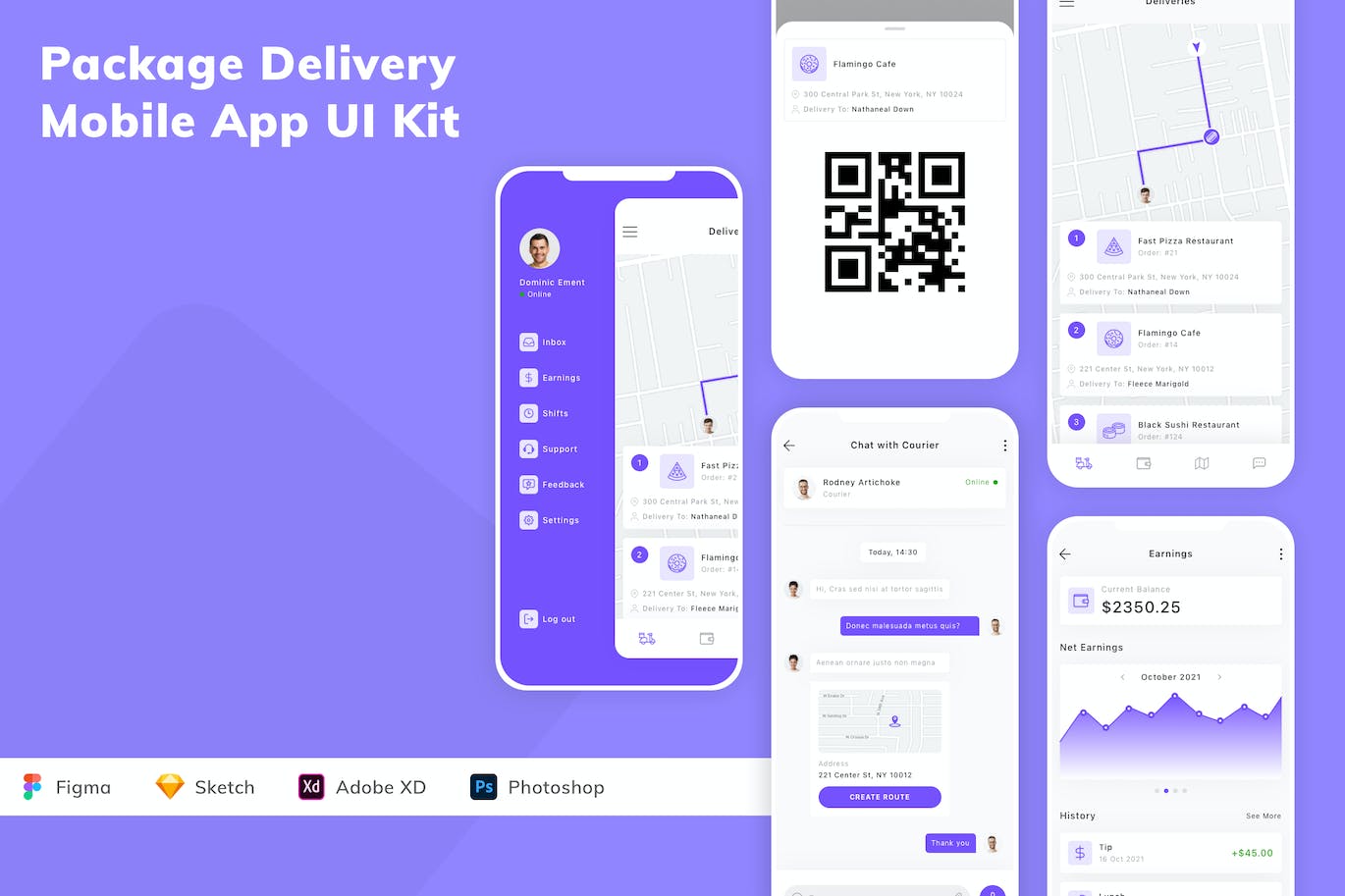 包裹递送移动应用APP UI KIT (SKETCH,FIG,XD,PSD)