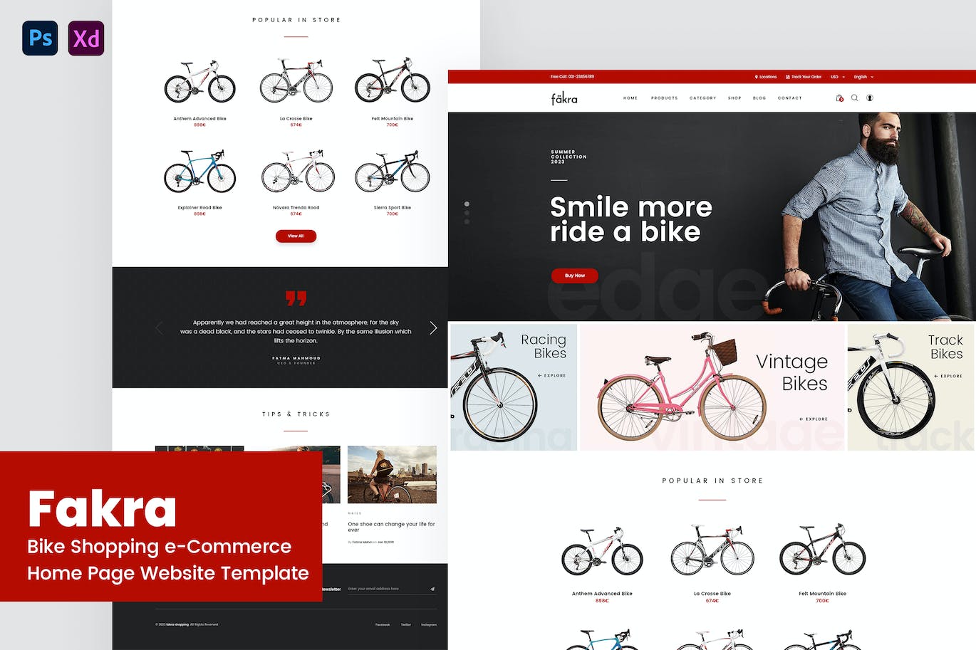 自行车购物网站设计模板 (XD,PSD)