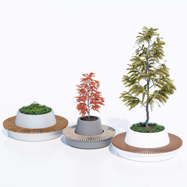 带绿植的户外圆形长凳3D模型（MAX）