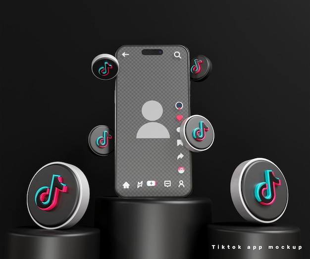 圆形3D Tiktok图标iPhone手机样机模板[psd]