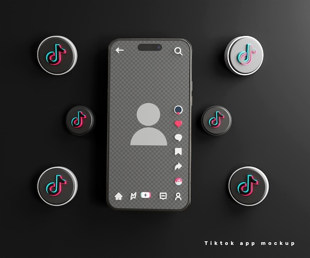 Tiktok社交3D图标符号iPhone手机样机模板[psd]